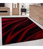 Farbe: Rot Modern Designer Teppich Wohnzimmer Abstrakt Wellen Optik Schwarz Rot Meliert - 120x170 cm