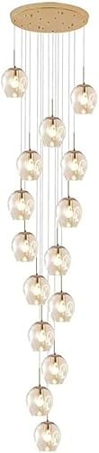 FanXus Building Large Chandelier 15 Glass Balls Long Pendant Light Duplex Staircase Chandelier Living Room Villa Hollow Modern Minimalist Staircase Lamp Made in China