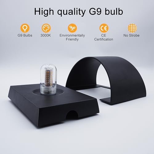 Image of KICAAO Modern LED Wall Sconce,Warm White 3000K,Hardwired Indoor Wall Lights Set of 2 Up and Down Wall Mount Light for Living Room Bedroom Hallway Corridor Conservatory(with G9 Bulbs) (Black-4PCS)