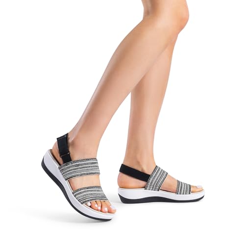 DREAM PAIRS DREAM PAIRS Women's Walking Sandals Lightweight Soft Footbed Low Wedge Comfort Indoor Outdoor Flat Sandals,Size 8.5,Black,DWUMFS2522