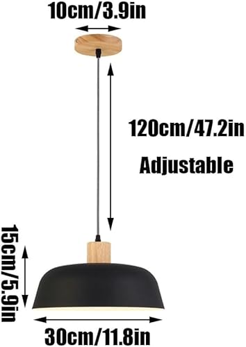 Miniatura 4 de Modern Colorful Metal Pendant Light Fixtures, Nordic Aluminum Shade Ceiling Hanging Lighting with Wood Finish, Adjustable Height Chandeliers for