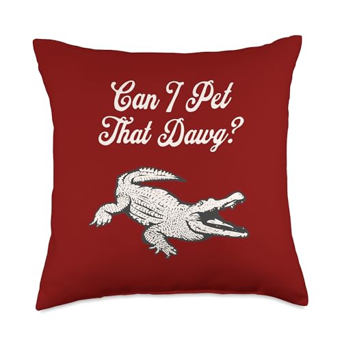 Can I Pet That Dog? | Albino Alligator Can I Pet That Dawg Alligator Meme | Southern Accent Throw Pillow, 18x18, Multicolor