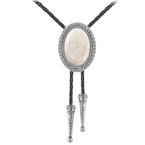 Image of Jeilwiy Bolo Tie for Men Real Stone Westwern Cowboy Ties Silver Bolos Women Leather Necktie Gift for Birthday Christmas
