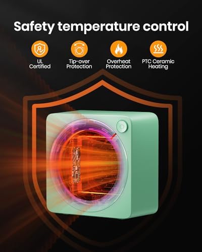 Gaiatop Mini Space Heater, Lightweight PTC Ceramic Fast Heating 500W Energy Efficient for Indoor Use, Overheating & 45° Tip-Over Protection, Portable Desk Electric Heaters for Office Home Green - 5