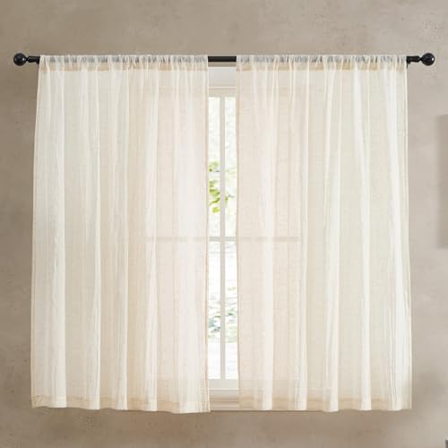 French Connection - Charter Crushed, Window Curtain, Set of 2 Panels, Semi Sheer, Modern Home Decor, Drapes for Living Room, Dining Room, Bedroom, Dorm, Measures 50" x 63", Natural by French Connection - Used condition - US$11.23
