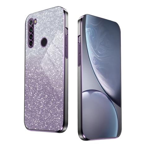 WBWONE Glitter Cover per Xiaomi Redmi Note 8 2021, Bordo Elettroplaccato, Custodia Morbida con Adesivi Scintillio, Anti-Graffio Case - Viola