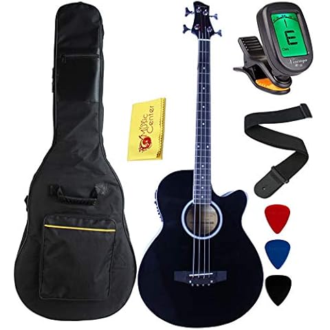 YMC 4 Strings Cutaway Acoustic-Electric Bass Guitar With 4-Band Equalizer, Adjustable Truss Rod,Gig Bag,Strap,Picks- (Black) Cover