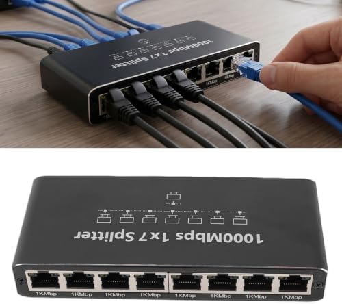 Zunate RJ45 Gigabit Ethernet Network Hub 1 to 7 Port LAN Splitter Adapter, 1000Mbps High Speed Data Transmission, USB Powered Aluminum Alloy Connector for PCs, Servers, Smart Home Systems — view 5