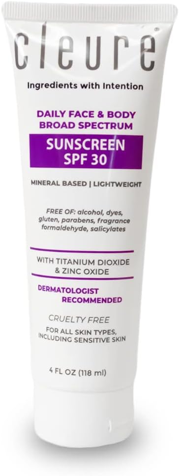 Cleure Mineral Sunscreen with Zinc Oxide - Broad Spectrum SPF 30 - Face & Body (4 oz, Pack of 1)