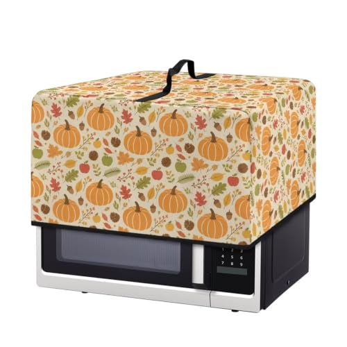 Image of Microwave Oven Cover, Air Fryer Toaster Oven Dust Cover Fall Decor Countertop Appliance Protector, S, 18.25 x 14.5 x 11 Inches, Pumpkin Maple Leaf Beige