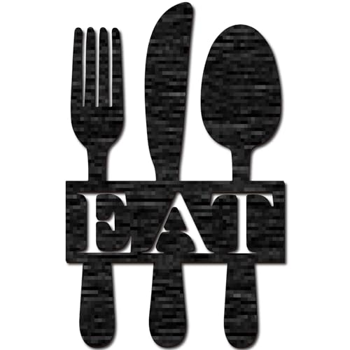 CREATCABIN Word Eat Sign Laser Cut Wood Letter Sign Fork Spoon Wall Decor Cutouts Unfinished Wooden Signs Wall Art Hanging Sculpture for Crafts DIY Farmhouse Kitchen Dining Room Black 11.8x7.5Inch