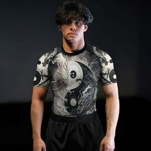 Dragon Men's Rash Guard Short Sleeve BJJ Rashguard for Men Jiu Jitsu Rash Guard Tight Compression Shirt4