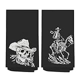 IAFQWDS Western Gothic Cowboy Bathroom Hand Decor Towels, Halloween Gothic Skeleton Dish Tea Towels, Spooky Goth Western Skull Hand Towel for Bathroom Kitchen, 16x24 Inch Set of 2