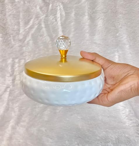 Image of Non Airtight 7 inch Hammered White plated Metal bowl with crystal Lid - Return Gift