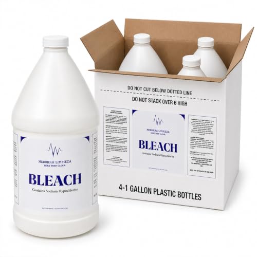 Medorra Liquid Bleach with Sodium Hypochlorite, 1 Gallon Bottles, 4 Count Case, Laundry and Household Cleaning
