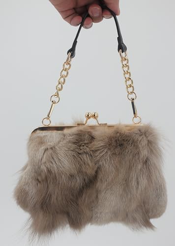 Image of Luxurious Fashion Natural Fox Fur with Hair Handbag for Women and Ladies