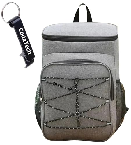 Mochila Térmica Cooler GRANDE 25L: Cerveja GELADA por HORAS Refrigera por até 18H! Impermeável Ideal para Praia, Camping & Churrascos, com Chaveiro ABRIDOR DE GARRAFA (CINZA)