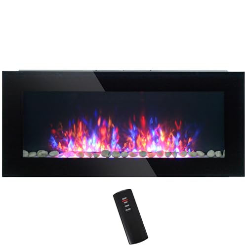 ESPIDOO 41.3" Electric Fireplace Wall Mounted: Modern Black LED Flame Effect Fireplace with Remote Control - 1500W Heater for Small Apartments Living Room Wall Decor