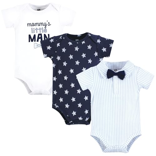 Image of Hudson Baby Infant Boy Cotton Bodysuits, Mommys Little Man Bow Tie, 0-3 Months