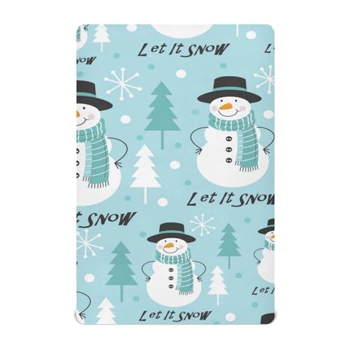 Moudou Christmas Snowman Playard Sheet for Boy Girls, Soft Breathable Fitted Toddler Sheet for Standard Playard Bed Mattress, 39 x 27 x 5 Inch