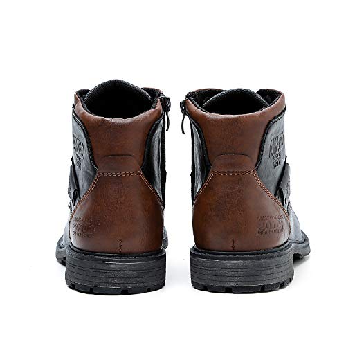Image of AMAPO Men Oxford Boots, Buckle Dress Boot, Casual Men Boots Lace-Up Side Zipper