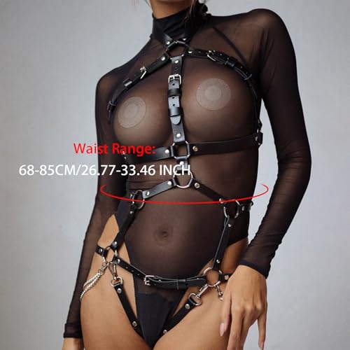 VKFOFEG Damen Leder Body Harness - Sexy Frauen Party Geschirr - Punk Erotische Dessous