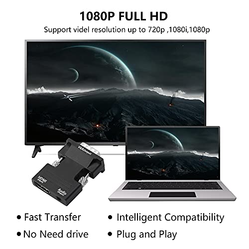 Image of YACSEJAO HDMI to VGA Adapter with 3.5mm Audio Jack HDMI Female to VGA Male Converter，Compatible for Computer, Desktop, Laptop, PC, Monitor, Projector, HDTV, Chromebook, Roku, Xbox and More