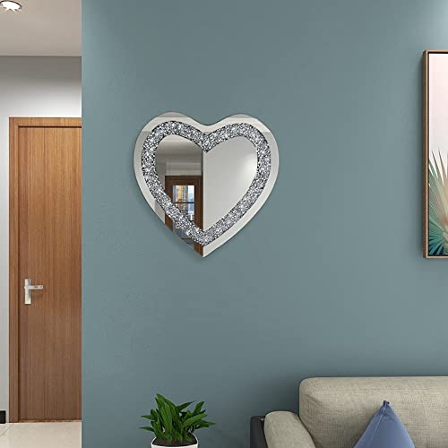 Aeveco Crystal Crush Diamond Heart Shaped Silver Mirror For Wall Decoration, Dimention 20X20X1 Inch, Wall Hang Frameless Mirror, Sparkling Acrylic Diamond Decor #TOP2