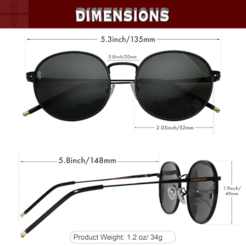 SIBERIAN 100% Real Glass Round Retro USA Premium 52mm Sunglasses Men/Women UV400 Protection Non-Polarized4