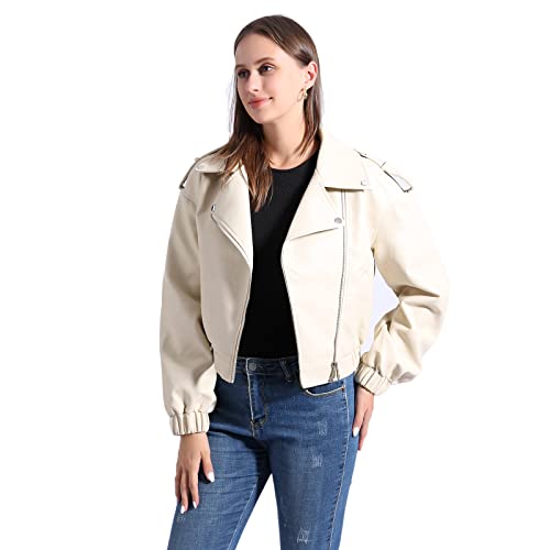 Casual Faux Leather Jacket Women, Apricot Bomber Jacket Women Oversized Waterproof Jackets For Women Fashion Dressy Moto Biker Coat Motorcycle Plus Size Zip Up Lightweight Jacket Gk025-Apricot-L #TOP2