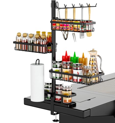 Lokuc Griddle Caddy for Blackstone Griddle Accessories, 4-in-1 BBQ Grill Caddy with Paper Towel Holder, Metal Grill Accessories Organizer, blackstone caddy, Outdoor Kitchen Accessories for Camper