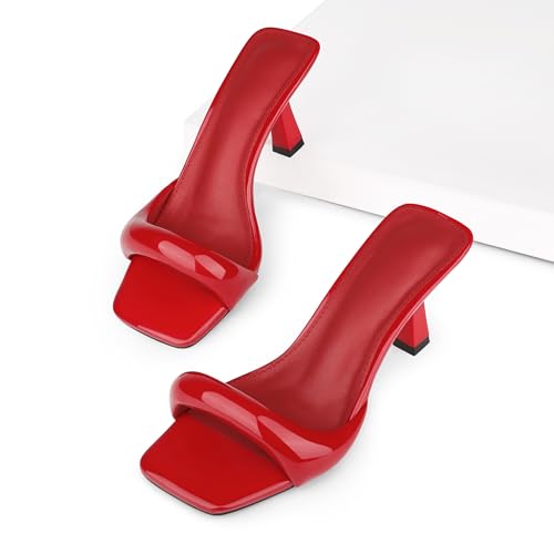 Women's Kitten Heels Sandals 2.76 Inch Square Toe Stiletto One-Strap Heeled Sandals Slip-On Mule Heels for Women3