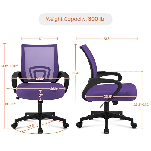 Image of Yaheetech Mid Back Mesh Computer Office Desk Chair Adjustable Swivel, Purple