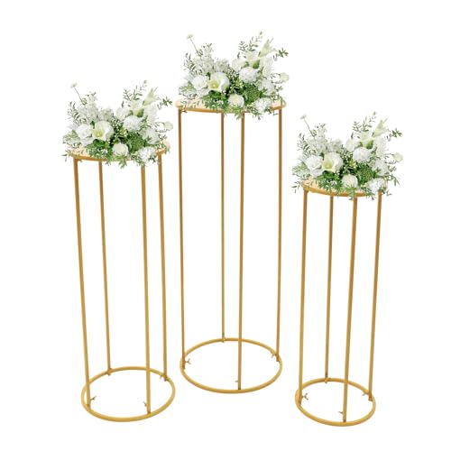 Lot de 3 supports de fleurs en métal - Vase de mariage - Colonne décorative - Cylindre - Support de plantes pour fête, mariage - Hauteur : 100/79/59 cm