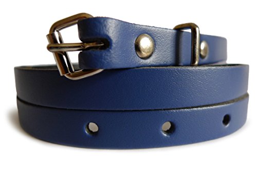 LissKiss Plain Steel Blue Real Leather Women Belt - Blue Belt