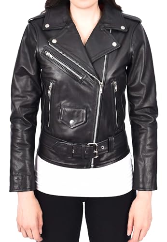 Veste de motard en cuir de vache femme blouson perfecto noir ceinturé