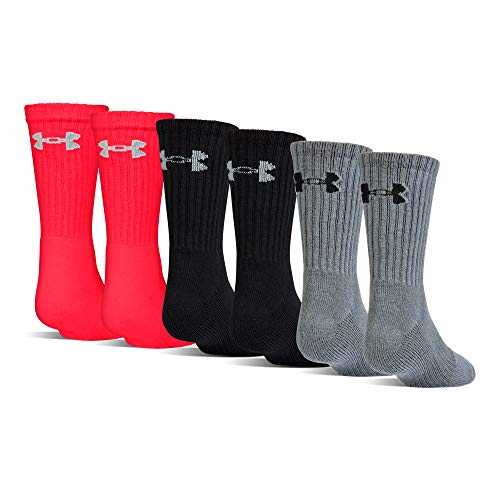 Under Armour Charged Cotton 2.0 Crew Socks, 6-Pairs, Red/Assorted, Shoe Size: Youth 13.5K-4Y