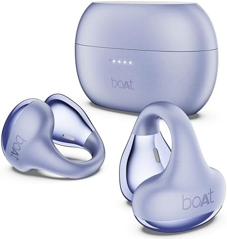 boAt Airdopes Loop OWS Earbuds w/Clip-On Fit, Air Conduction Tech, 50HRS Battery, 4Mics ENx, Dual EQ Modes, 12mm Drivers, 40ms Latency,ASAP Charge,OWS Ear Buds Earphones(Lavender Mist)