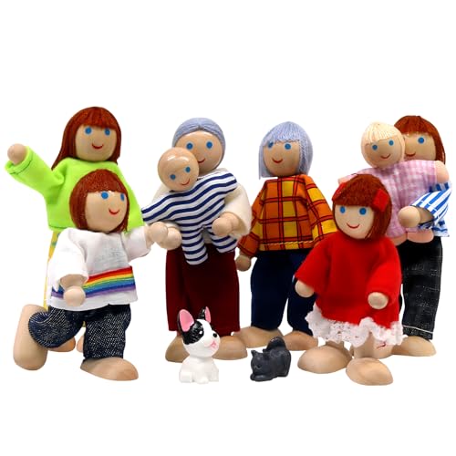 SumDirect Sets of 8 People Wooden Family Doll Toys