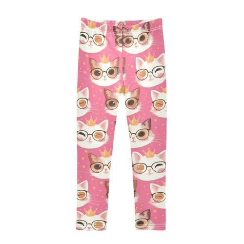 Cute Cat Glasses Girls' Leggings Toddler Doodles Crown Kids Yoga Pants Dance Active Tights 4T
