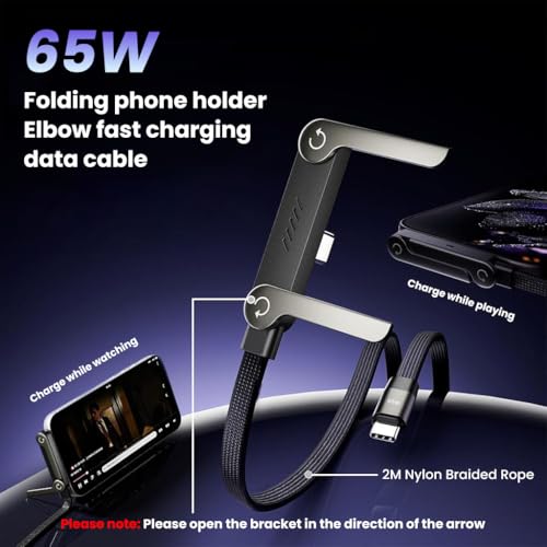 Image of Verilux PD 65W USB to Type C Cable Fast Charging with Stand, 6.6Ft Nylon C Type Charger Cable with 480Mbps Data Synch, C Type Cable Right Angle for iPhone 17 /17 Pro /17 Por Max /16 /15, Galaxy S26 /S25