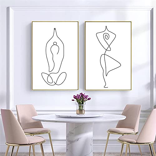Lienzo de yoga minimalista abstracto en dibujo lineal nórdico para salón de 50x75cm