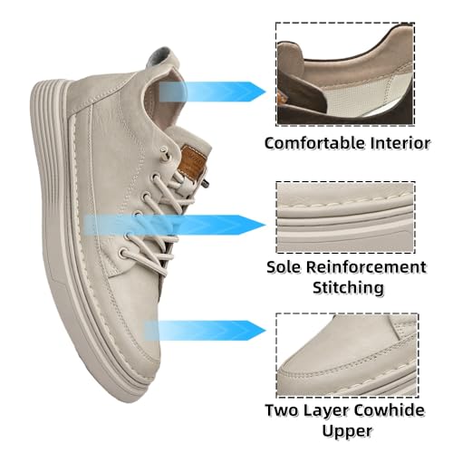 Asifn Chaussures décontractées pour Hommes avec Augmentation Invisible de la Hauteur Chaussures à Lacets en Cuir pour ascenseurs Chaussures de Mode Respirantes et Confortables légères Blanc 38 EU – vue 4