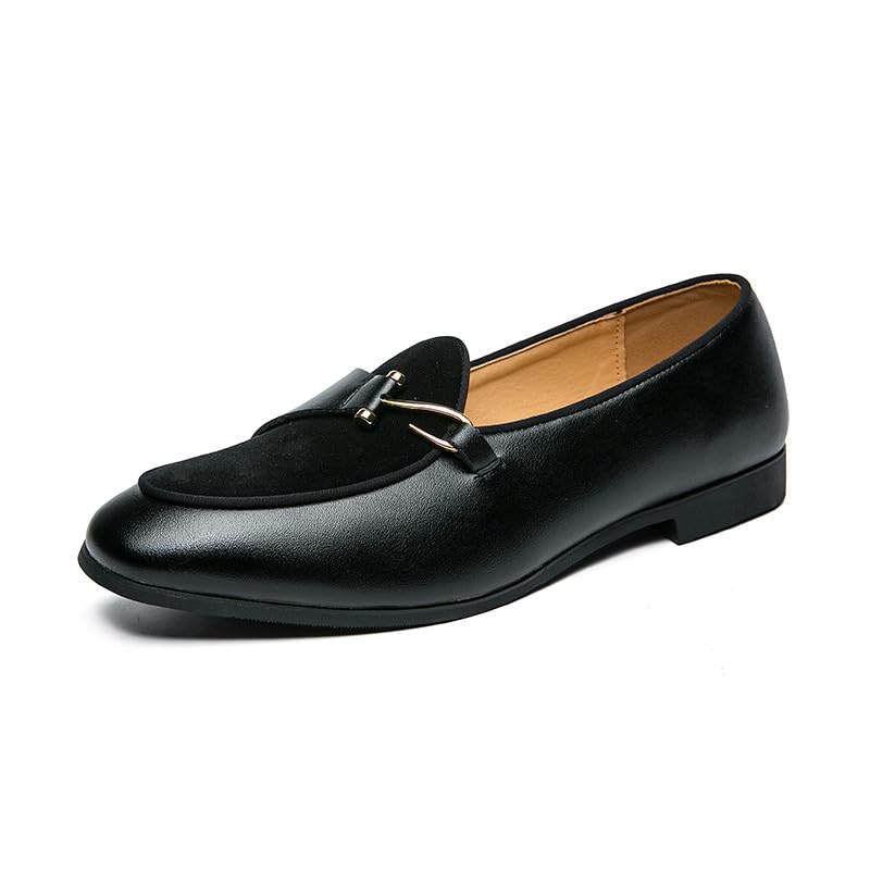 Santimon Men's Classic Leather Loafers Dress Slip on Wedding Velvet Tuxedo Shoes