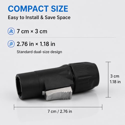 IP65 PowerCon True Outdoor Waterproof Power Connector 20A 250V Black Heavy Duty Reliable Electrical Connection for DJ Equipment Stage Lighting Sound Systems (SAC3MX_4PCS_Black) - Image 4