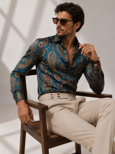 Image of Foomer Green Paisley Printed Opaque Party Shirts