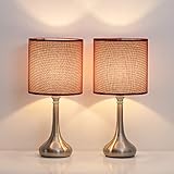 HAITRAL Table Lamps Set of 2 - Vintage Nightstand Lamps, Small Bedside Desk Lamps for Bedroom, Living Room, College Dorm, Kids Room with Metal Base and Fabric Lamp Shade - Dark Red (HT-BTL06-2R)
