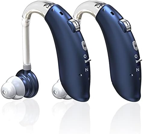 Hearing Aids, Hearing Aid for Seniors Rechargeable Hearing Amplifier with Noise Cancelling for Adults Hearing Loss, Invisible Ear Hearing Assist Devices with Volume Control (Blue) 2 Pack