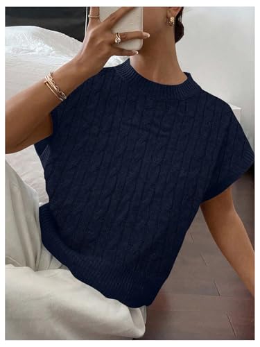 Image of SOLY HUX Women's Short Sleeve Sweater 3D Floral Sweaters Pullover Tank Tops Knit Vest Trendy Fashion Clothing