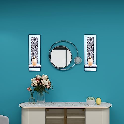 Aeveco Crystal Crush Diamond verspiegelte Kerzenleuchter, silberfarben, Wandkerzenhalter, 2er-Set, Wanddekoration für Wohnzimmer, Esszimmer (Rechteck (Stil 4))